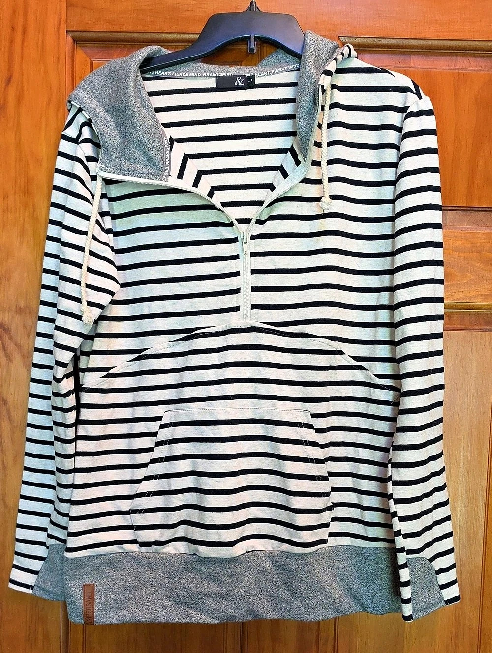 Ampersand Striped Hoodie in Black & Gray Large Like New